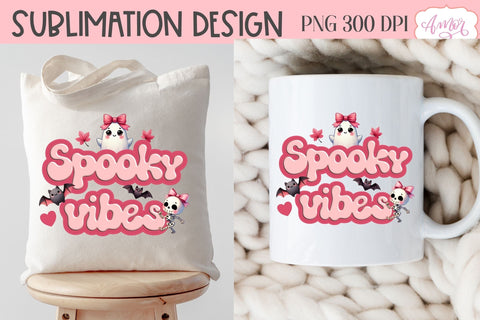 Spooky vibes sublimation PNG | Pink Halloween PNG design Sublimation Amorclipart 