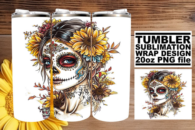 Spooky Watercolor Calavera Tumbler – 20oz Sublimation Sublimation afrosvg 