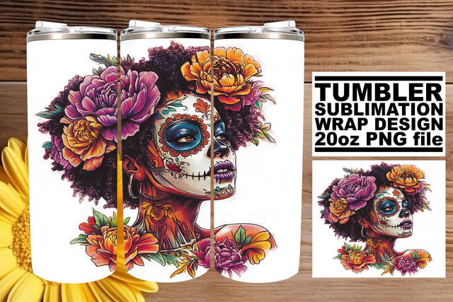 Spooky Watercolor Day of the Dead Tumbler – 20oz Art Sublimation afrosvg 