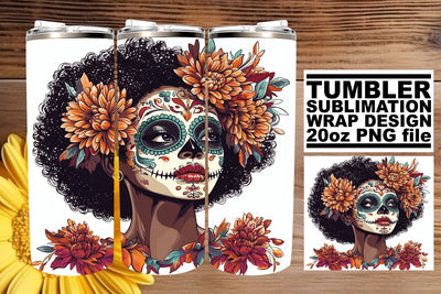 Spooky Watercolor Day of the Dead Tumbler – 20oz Wrap Sublimation afrosvg 