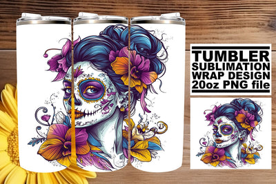 Spooky Watercolor Day of the Dead Wrap – 20oz Tumbler Sublimation afrosvg 