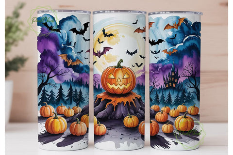 Spooky Watercolor Night Pumpkin Tumbler Sublimation PixelChick 