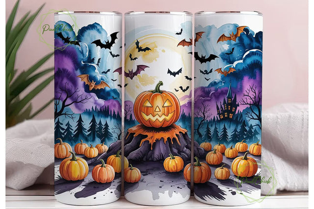 Spooky Watercolor Night Pumpkin Tumbler Sublimation PixelChick 
