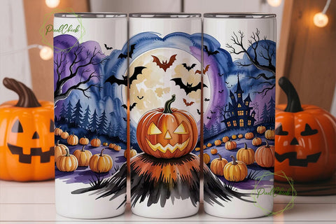 Spooky Watercolor Night Pumpkin Tumbler Sublimation PixelChick 