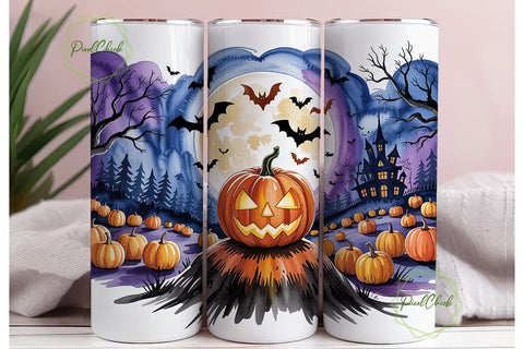 Spooky Watercolor Night Pumpkin Tumbler Sublimation PixelChick 