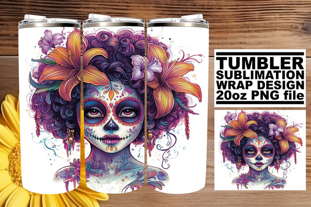 Spooky Watercolor Skull Tumbler – 20oz Design Sublimation afrosvg 