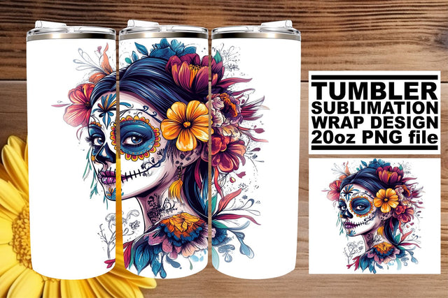 Spooky Watercolor Skull Tumbler – 20oz Halloween Wrap Sublimation afrosvg 