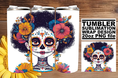 Spooky Watercolor Skull Woman Wrap – 20oz Tumbler Art Sublimation afrosvg 