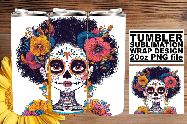 Spooky Watercolor Skull Woman Wrap – 20oz Tumbler Art Sublimation afrosvg 