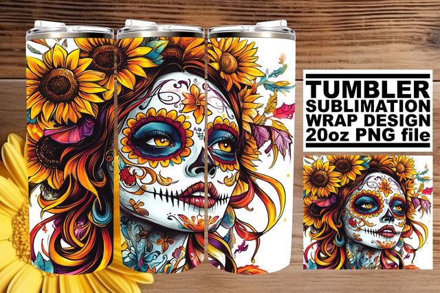 Spooky Watercolor Skull Wrap – 20oz Tumbler Sublimation Sublimation afrosvg 