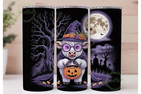 Spooky Witch Cow Calf 20oz Tumbler Wrap Sublimation PixelChick 