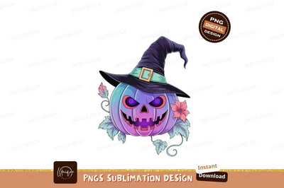 Spooky witch pumpkin with flower halloween Sublimation Designangry 