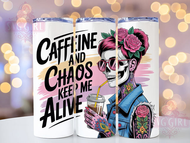 Spooky Zombie Caffeine Chaos Tumbler, Caffeine & Chaos Wrap, 20oz Tumbler Sublimation, Undead Espresso Design, Funny Horror Coffee Wrap, Spooky Girl Tumbler, Halloween Brew Sublimation Sublimation SvggirlplusArt 
