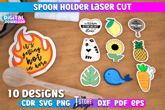 Spoon Holder Bundle | Kitchen Accessories | Spoon Rest | Cooking Utensils | CNC Files SVG The T Store Design 