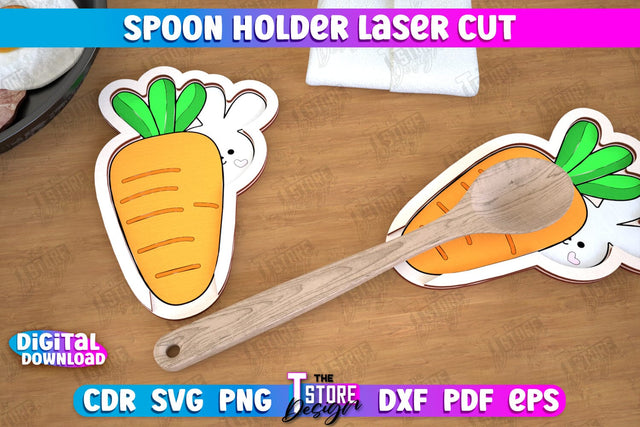 Spoon Holder | Carrot Shape | Kitchen Accessories | Spoon Rest | Cooking Utensils | CNC File SVG The T Store Design 