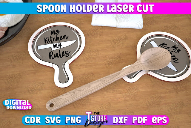 Spoon Holder | Cutting Board Shape | Kitchen Accessories | Spoon Rest | Cooking Utensils | CNC File SVG The T Store Design 
