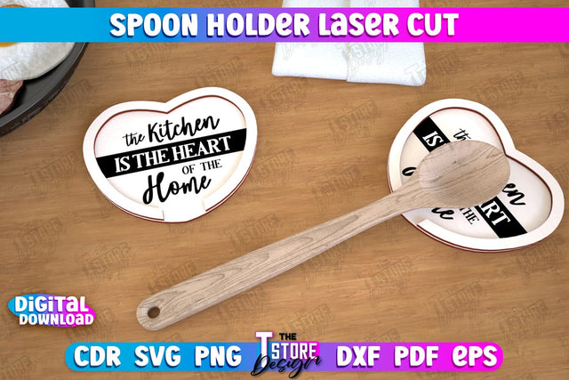 Spoon Holder | Heart Shape | Kitchen Accessories | Spoon Rest | Cooking Utensils | CNC File SVG The T Store Design 