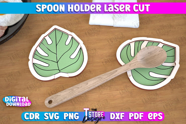 Spoon Holder | Leaf Shape | Kitchen Accessories | Spoon Rest | Cooking Utensils | CNC File SVG The T Store Design 