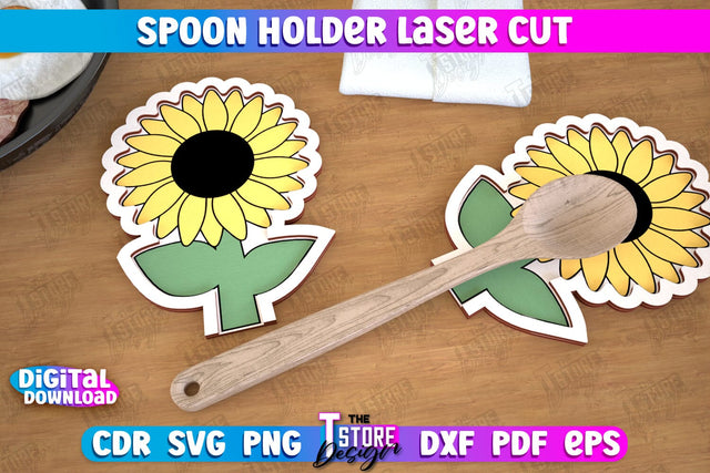 Spoon Holder | Sunflower Shape | Kitchen Accessories | Spoon Rest | Cooking Utensils | CNC File SVG The T Store Design 