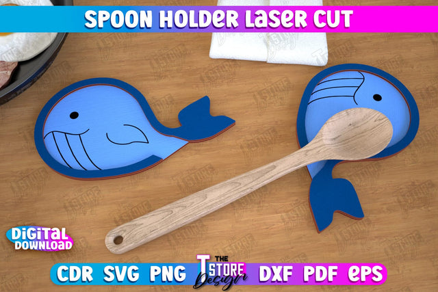 Spoon Holder | Whale Shape | Kitchen Accessories | Spoon Rest | Cooking Utensils | CNC File SVG The T Store Design 