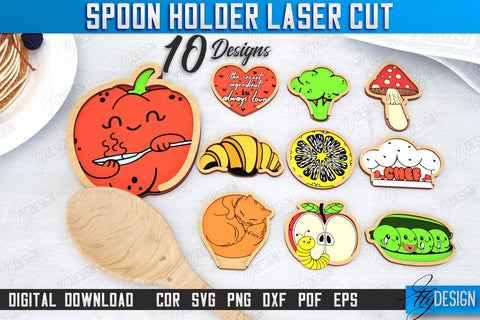Spoon Holders Laser Cut Bundle | Kitchen Accessories | Spoon Rest | Cooking Utensils | CNC Files SVG Fly Design 