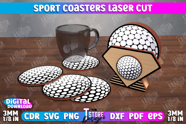 Sport Coaster | Personalized Coaster | Sport Fans | Stand for Coasters | CNC File SVG The T Store Design 