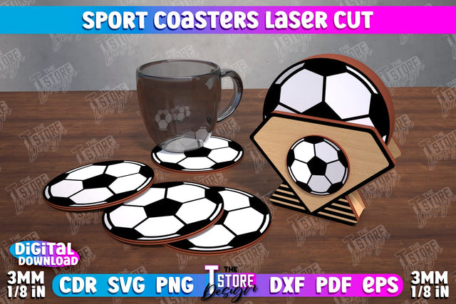 Sport Coaster | Personalized Coaster | Sport Fans | Stand for Coasters | CNC File SVG The T Store Design 