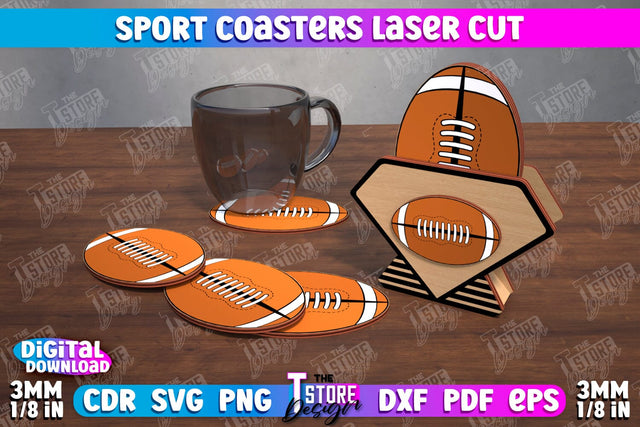 Sport Coaster | Personalized Coaster | Sport Fans | Stand for Coasters | CNC File SVG The T Store Design 