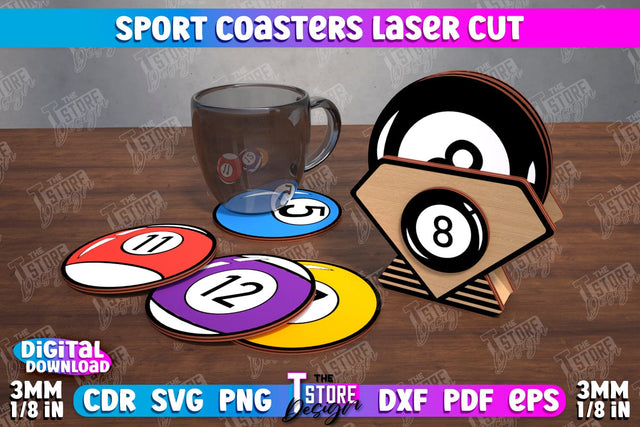Sport Coaster | Personalized Coaster | Sport Fans | Stand for Coasters | CNC File SVG The T Store Design 