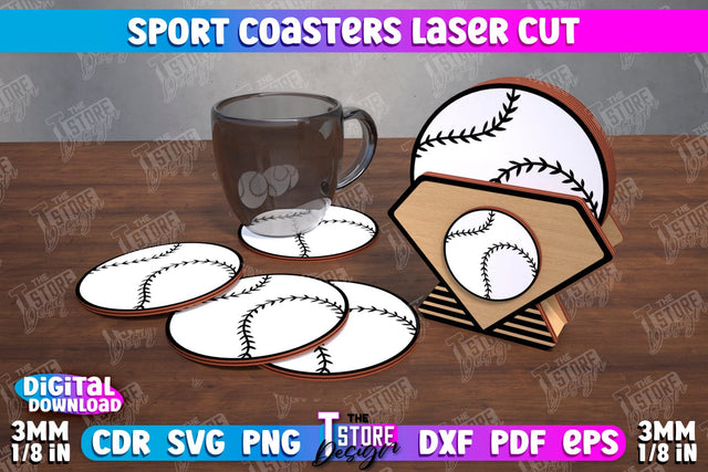 Sport Coaster | Personalized Coaster | Sport Fans | Stand for Coasters | CNC File SVG The T Store Design 