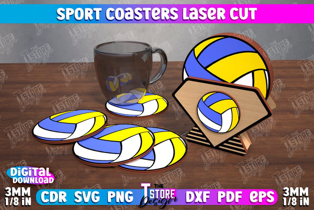 Sport Coaster | Personalized Coaster | Sport Fans | Stand for Coasters | CNC File SVG The T Store Design 