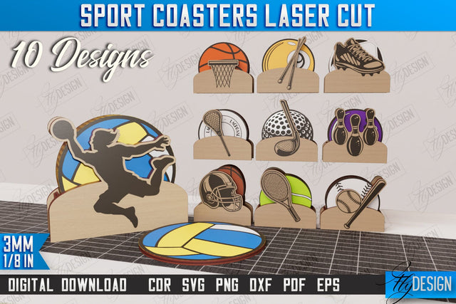 Sport Coasters Bundle | Personalized Coaster | Sport Fans | Stand for Coasters | CNC Files SVG Fly Design 