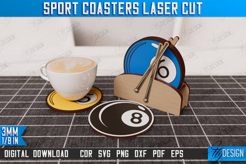 Sport Coasters Bundle | Personalized Coaster | Sport Fans | Stand for Coasters | CNC Files SVG Fly Design 