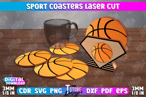 Sport Coasters Bundle | Personalized Coasters | Sport Fans | Stand for Coasters | CNC Files SVG The T Store Design 