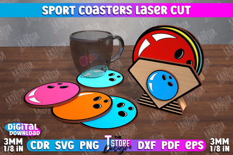 Sport Coasters Bundle | Personalized Coasters | Sport Fans | Stand for Coasters | CNC Files SVG The T Store Design 