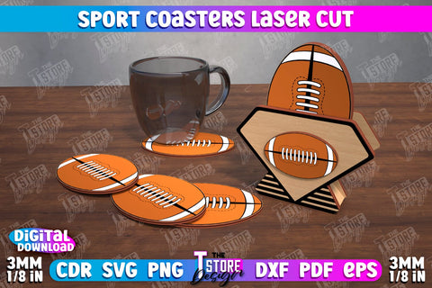 Sport Coasters Bundle | Personalized Coasters | Sport Fans | Stand for Coasters | CNC Files SVG The T Store Design 