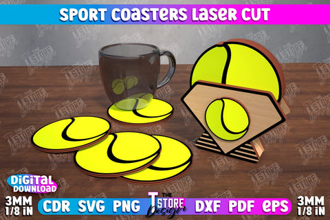 Sport Coasters Bundle | Personalized Coasters | Sport Fans | Stand for Coasters | CNC Files SVG The T Store Design 