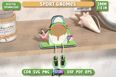 Sport Decorative Wooden Gnome Laser Cut | Table Statuette | Seated Figurine | Home Decor | CNC File SVG The T Store Design 