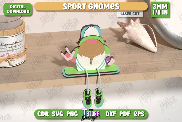 Sport Decorative Wooden Gnome Laser Cut | Table Statuette | Seated Figurine | Home Decor | CNC File SVG The T Store Design 