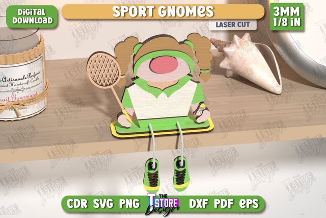 Sport Decorative Wooden Gnome Laser Cut | Table Statuette | Seated Figurine | Home Decor | CNC File SVG The T Store Design 
