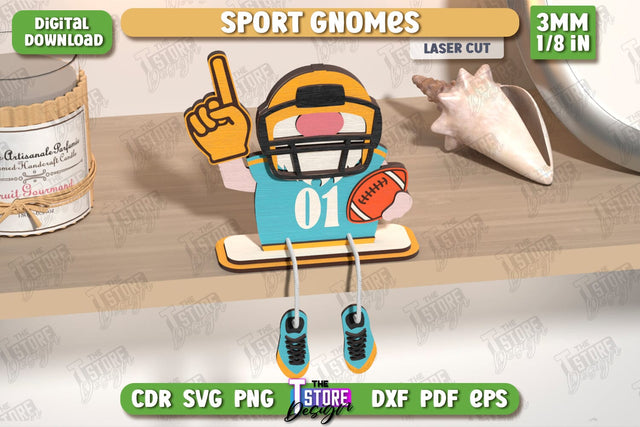 Sport Decorative Wooden Gnome Laser Cut | Table Statuette | Seated Figurine | Home Decor | CNC File SVG The T Store Design 