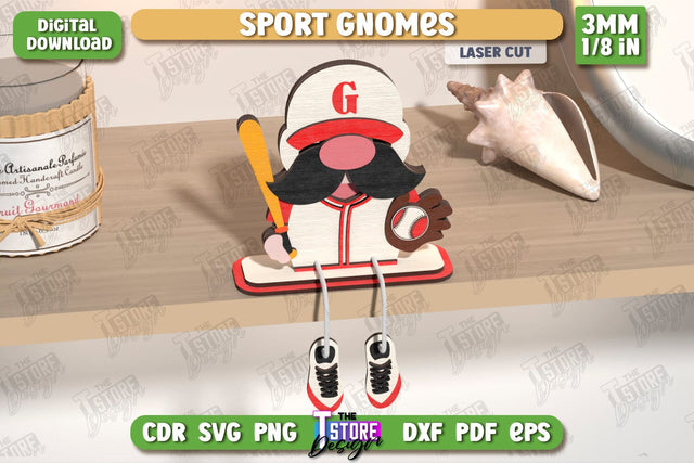 Sport Decorative Wooden Gnome Laser Cut | Table Statuette | Seated Figurine | Home Decor | CNC File SVG The T Store Design 