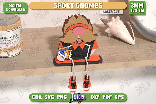 Sport Decorative Wooden Gnome Laser Cut | Table Statuette | Seated Figurine | Home Decor | CNC File SVG The T Store Design 