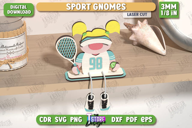 Sport Decorative Wooden Gnome Laser Cut | Table Statuette | Seated Figurine | Home Decor | CNC File SVG The T Store Design 