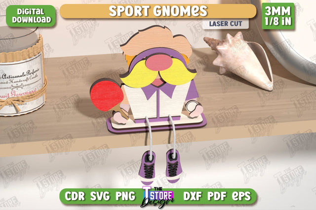 Sport Decorative Wooden Gnome Laser Cut | Table Statuette | Seated Figurine | Home Decor | CNC File SVG The T Store Design 