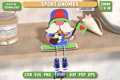 Sport Decorative Wooden Gnome Laser Cut | Table Statuette | Seated Figurine | Home Decor | CNC File SVG The T Store Design 