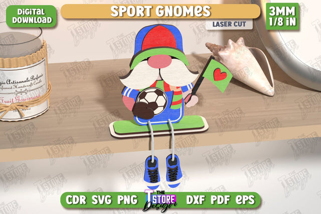 Sport Decorative Wooden Gnome Laser Cut | Table Statuette | Seated Figurine | Home Decor | CNC File SVG The T Store Design 