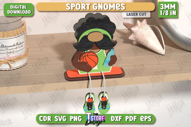 Sport Decorative Wooden Gnome Laser Cut | Table Statuette | Seated Figurine | Home Decor | CNC File SVG The T Store Design 