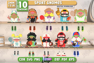 Sport Decorative Wooden Gnomes Laser Cut Bundle | Table Statuette | Seated Figurine | Home Decor | CNC Files SVG The T Store Design 