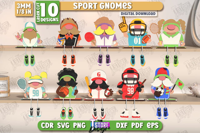 Sport Decorative Wooden Gnomes Laser Cut Bundle | Table Statuette | Seated Figurine | Home Decor | CNC Files SVG The T Store Design 